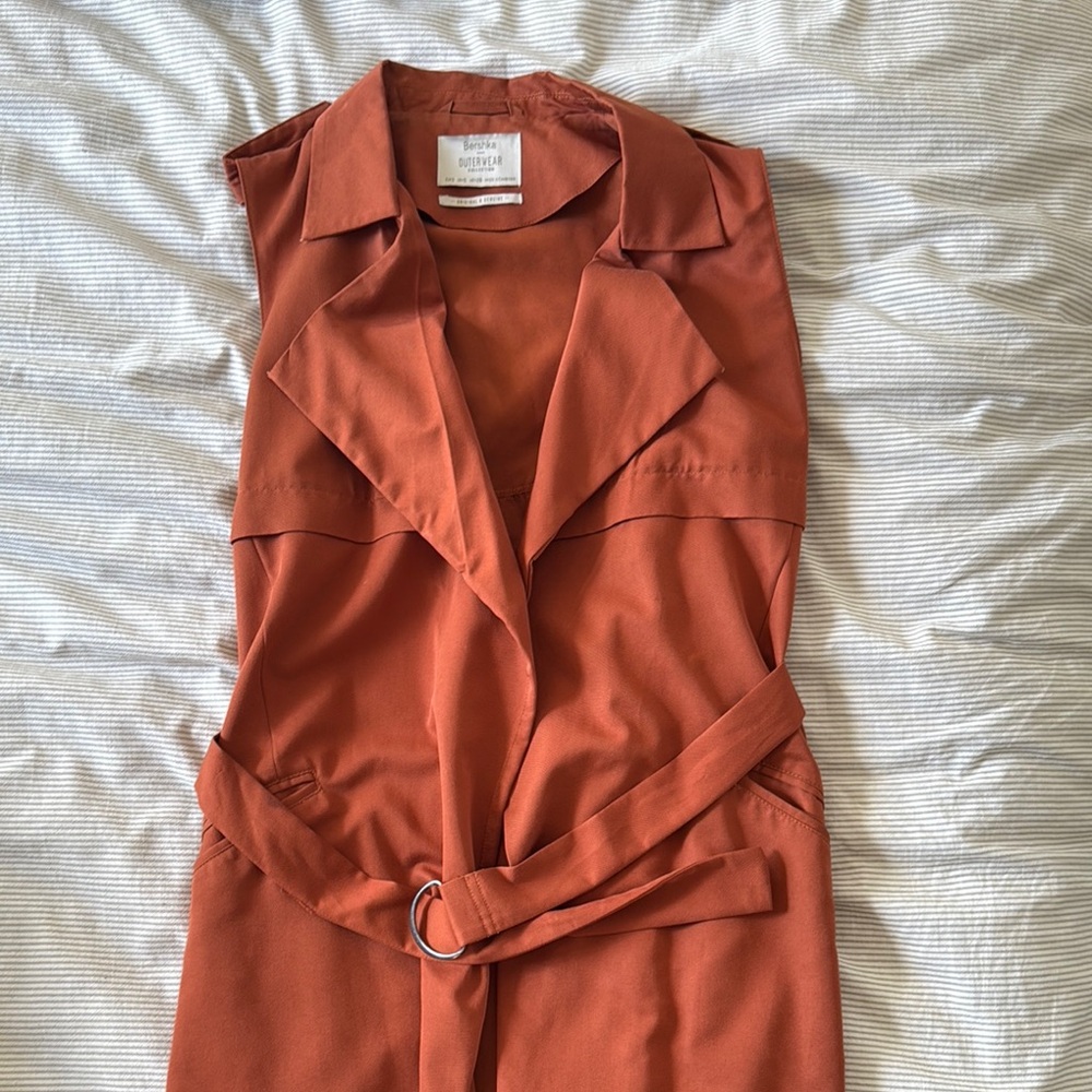 Rust Sleeveless Midi Trench Coat
